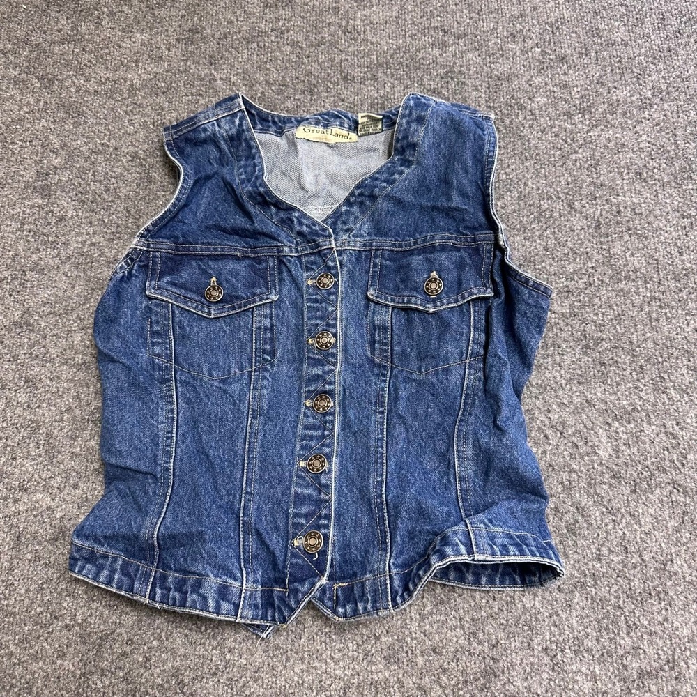 GreatLand Denim Vest Womens Size M Blue Cotton Button Front Cinch Back Casual